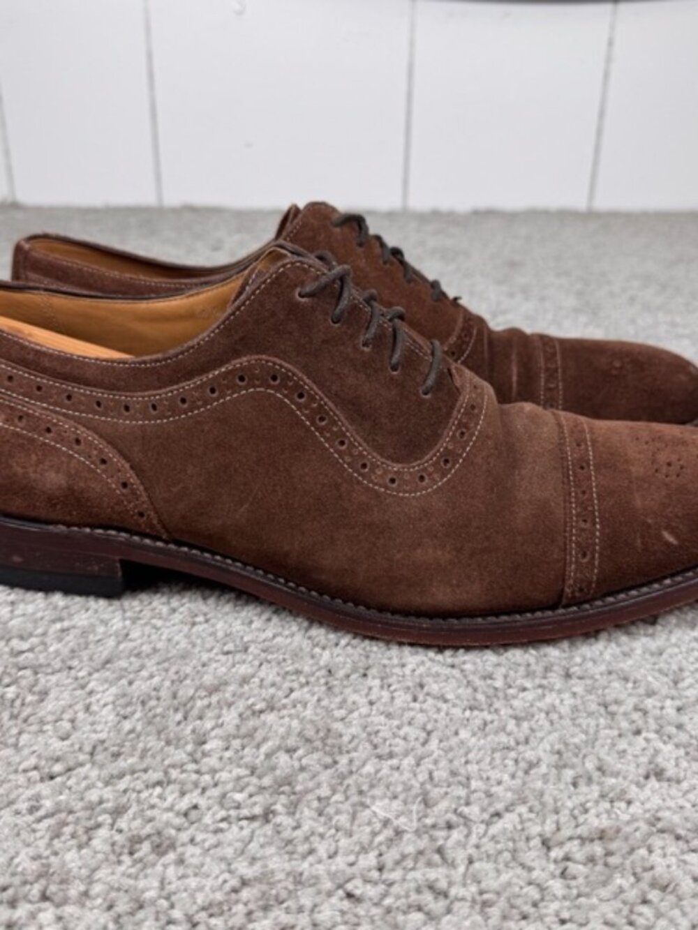 Charles Tyrwhitt Mens US Size 11.5 Brown Suede Brogue Cap-Toe Oxford Dress Shoes